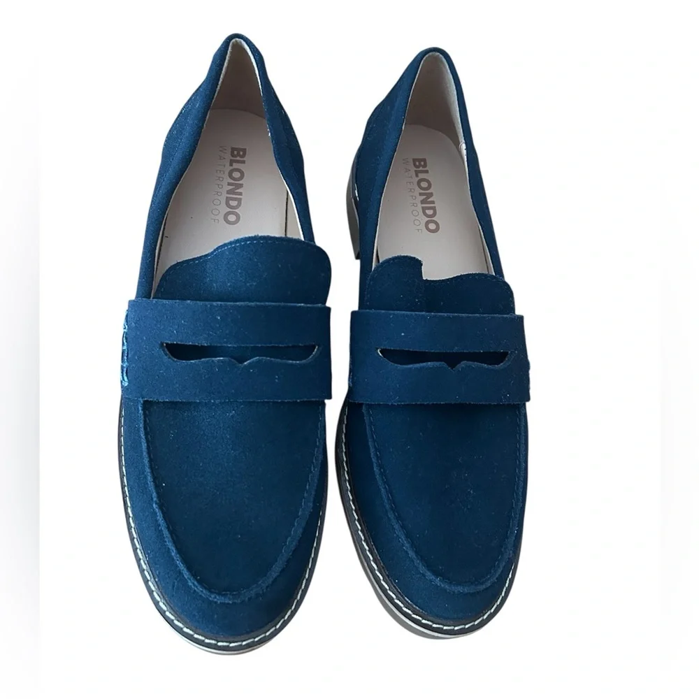 Blondo Women’s Navy Suede Penny Loafer Waterproof Preppy Casual Size 8.5